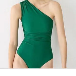 Jcrew ruched one-shoulder one-piece swimsuit green size 14 NWT